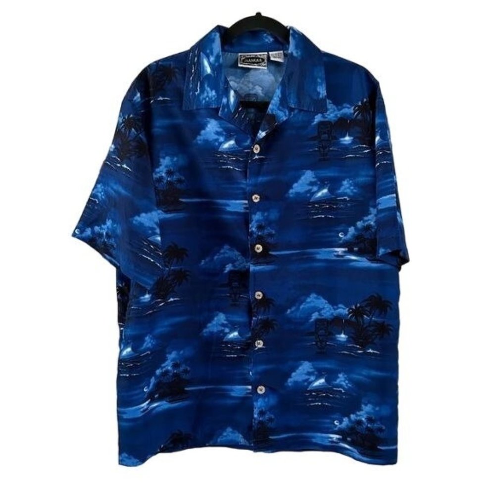 Street Culture Hawaiian Tiki Short Sleeve Button Up Shirt, Sz Medium